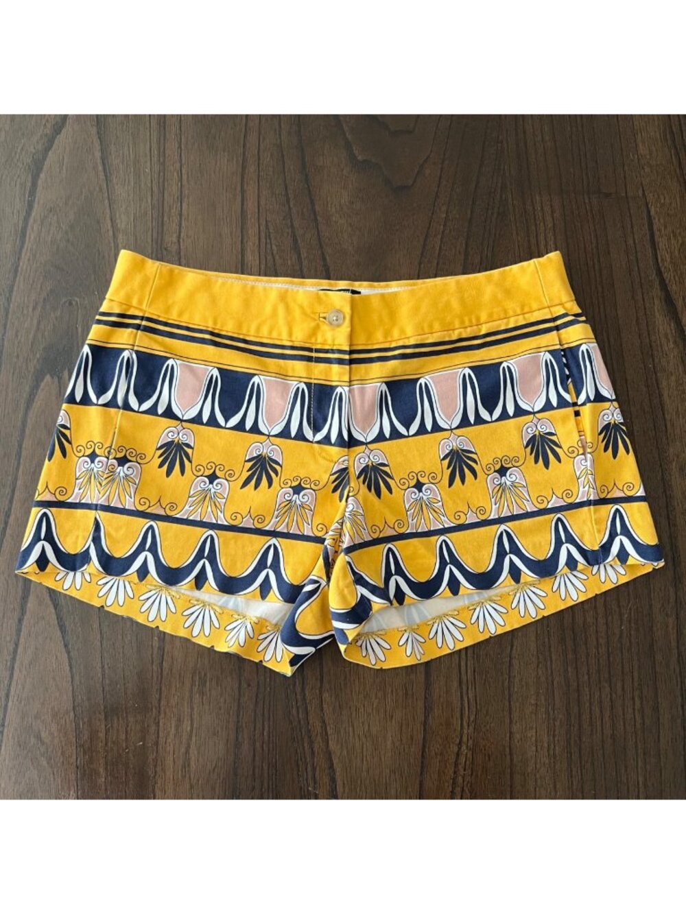 J.Crew Stretch City Fit Yellow Tile Palm Print Chino Shorts Holiday 2013 Size 4